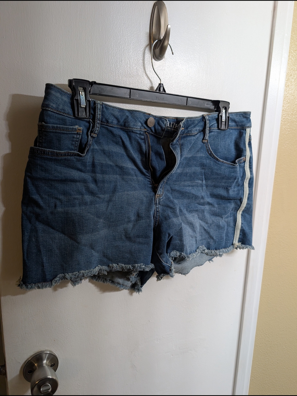 ana Distressed Denim Jean Shorts with Side Stripe - Blue